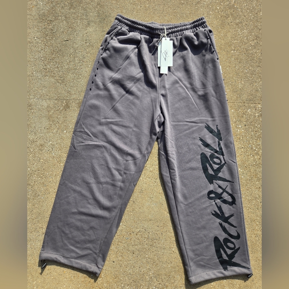 Bkys Gray Rock & Roll Wide Leg Sweatpants Sz XL